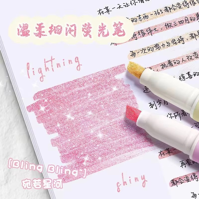 Highlighter Set Pastel - 4 Pezzi/Scatola Penne Evidenziatore Glitterate Kawaii,