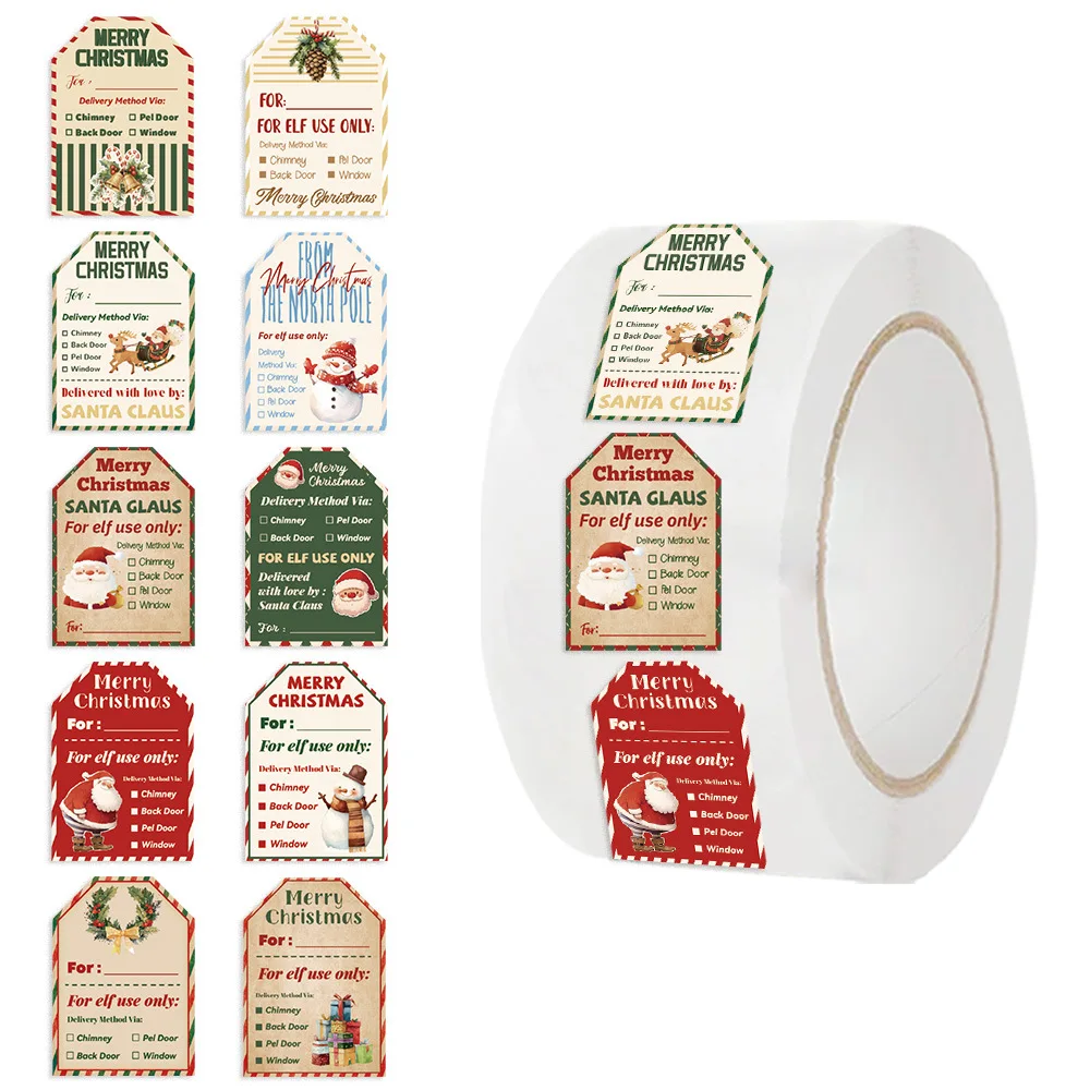 Label Printer Tape - Rotolo di 500 Adesivi Natalizi, Etichette